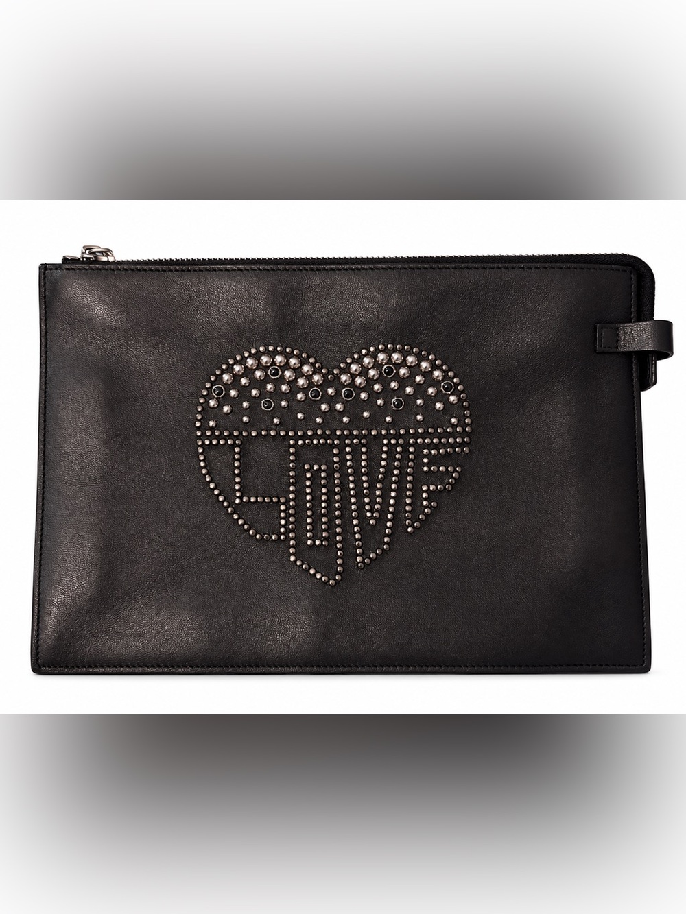 Valentino Garavani LOVE Studded Heart Black Zip Clutch Pouch